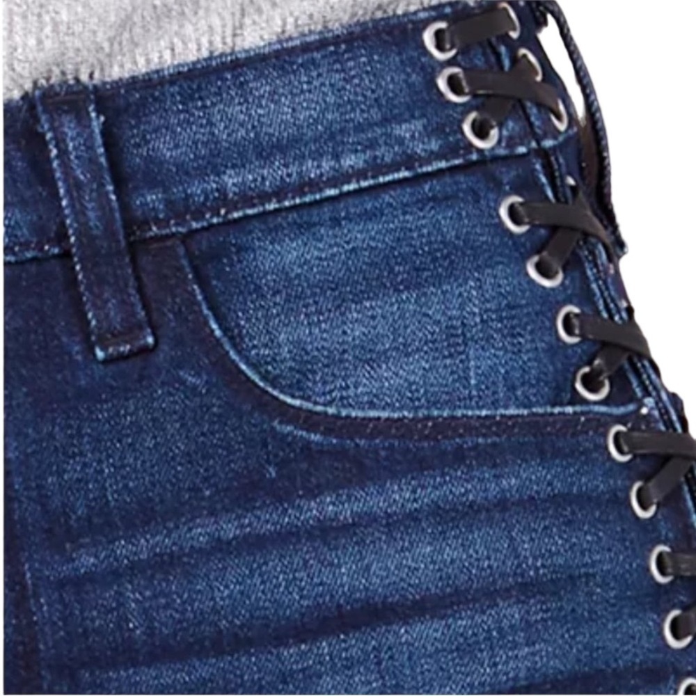 HUDSON Lulu Side Lace-up Jean Skirt w/ Distressed Hem in Deep Dark Blue Sz 28 - Picture 5 of 8